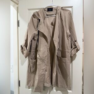 Love Tree Lightweight Hooded Trench Coat in Taupe